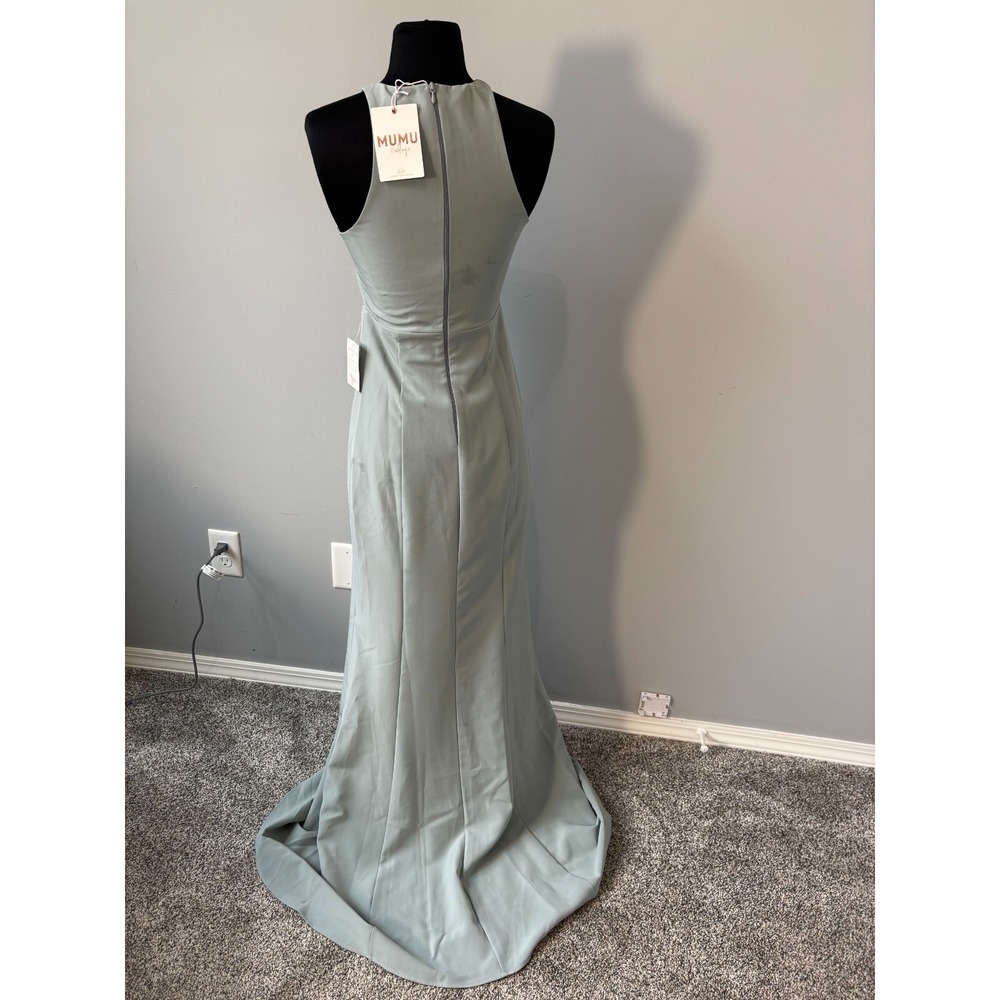 Show me your Mumu Bridesmaid Gown Womens Size XXS Gray Round Neck Sleeveless NWT - Picture 2 of 12